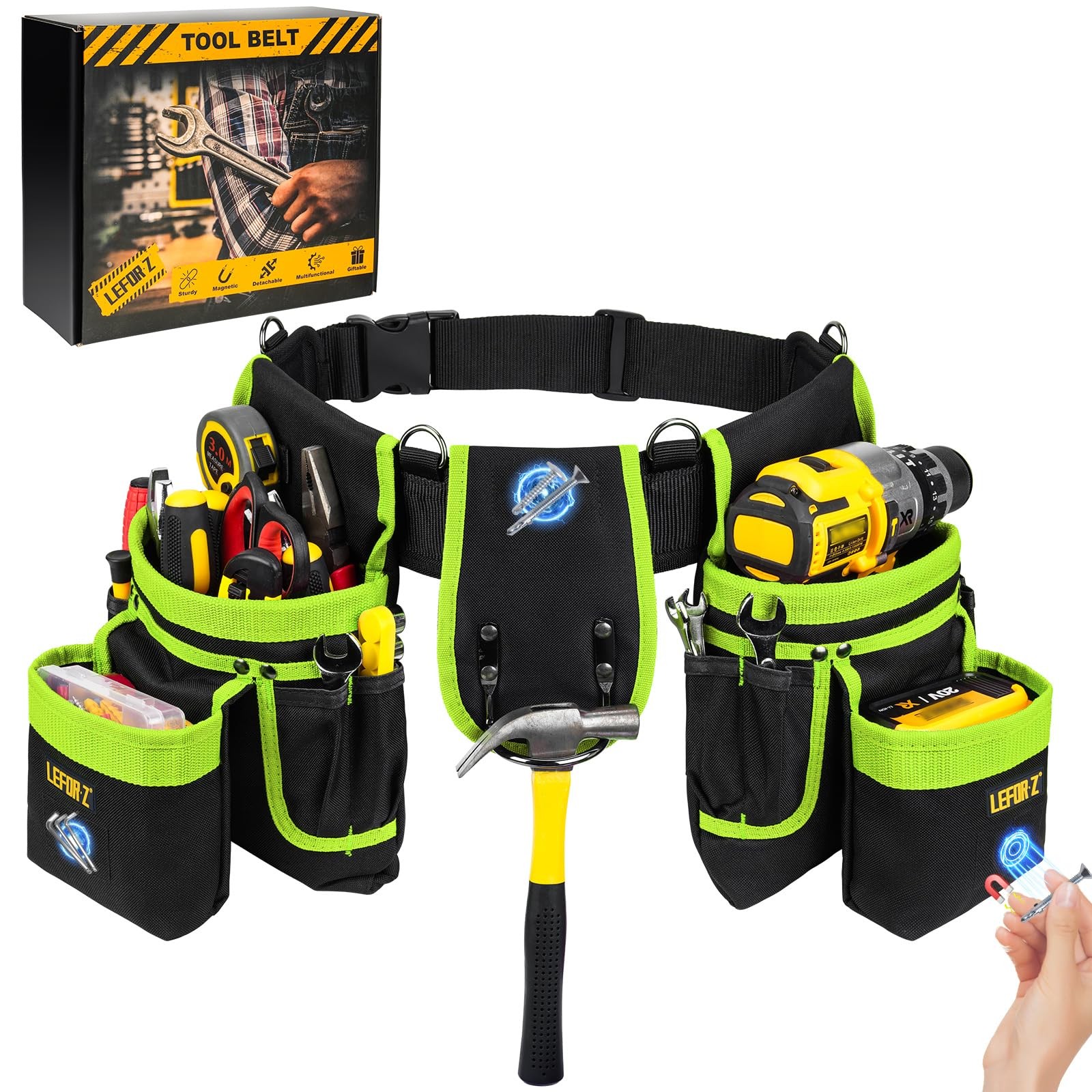 Heavy Duty Tool Belt 27 Pockets Magnetic Utility Pouch For Electrician Carpenter