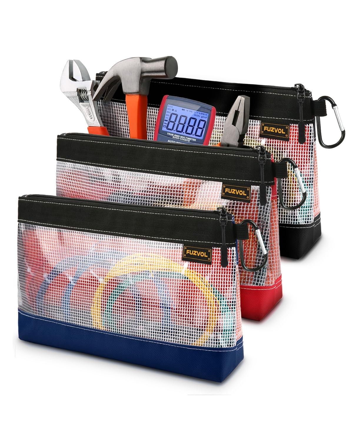 3 Pack 12-Inch Clear Tool Pouch Heavy Duty Small Tool Bag for Organizers