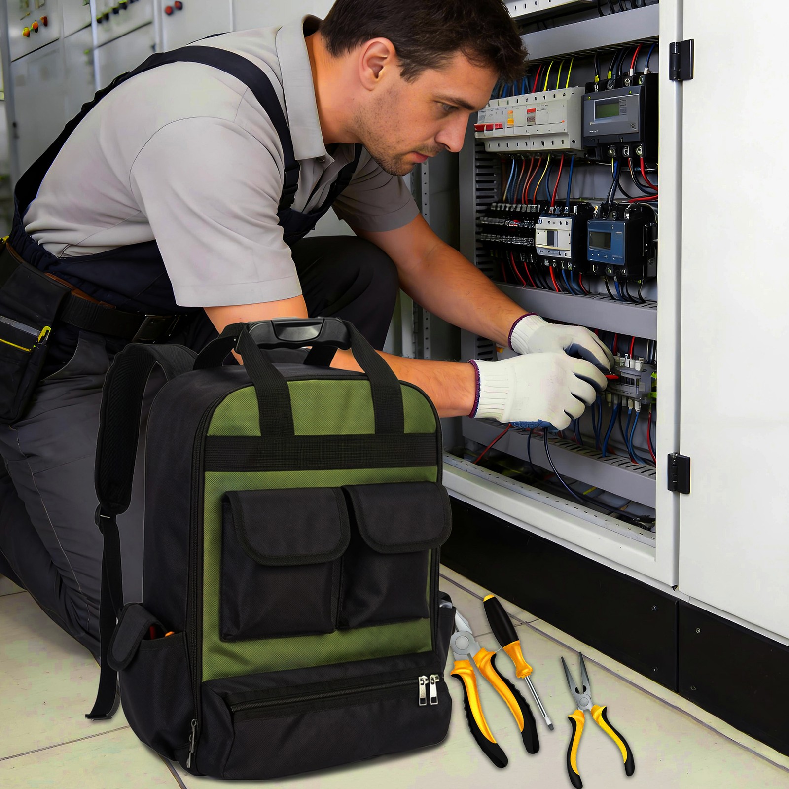 8 Gallon 18 Inch Tool Backpack Waterproof Electrician Bag Oxford Laptop Storage