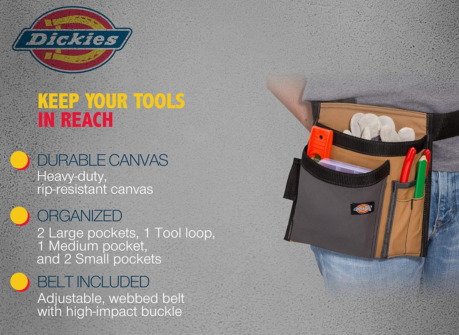 5-Pocket Single Side Tool Belt Pouch/Work Apron, Durable Canvas Construction, Ad