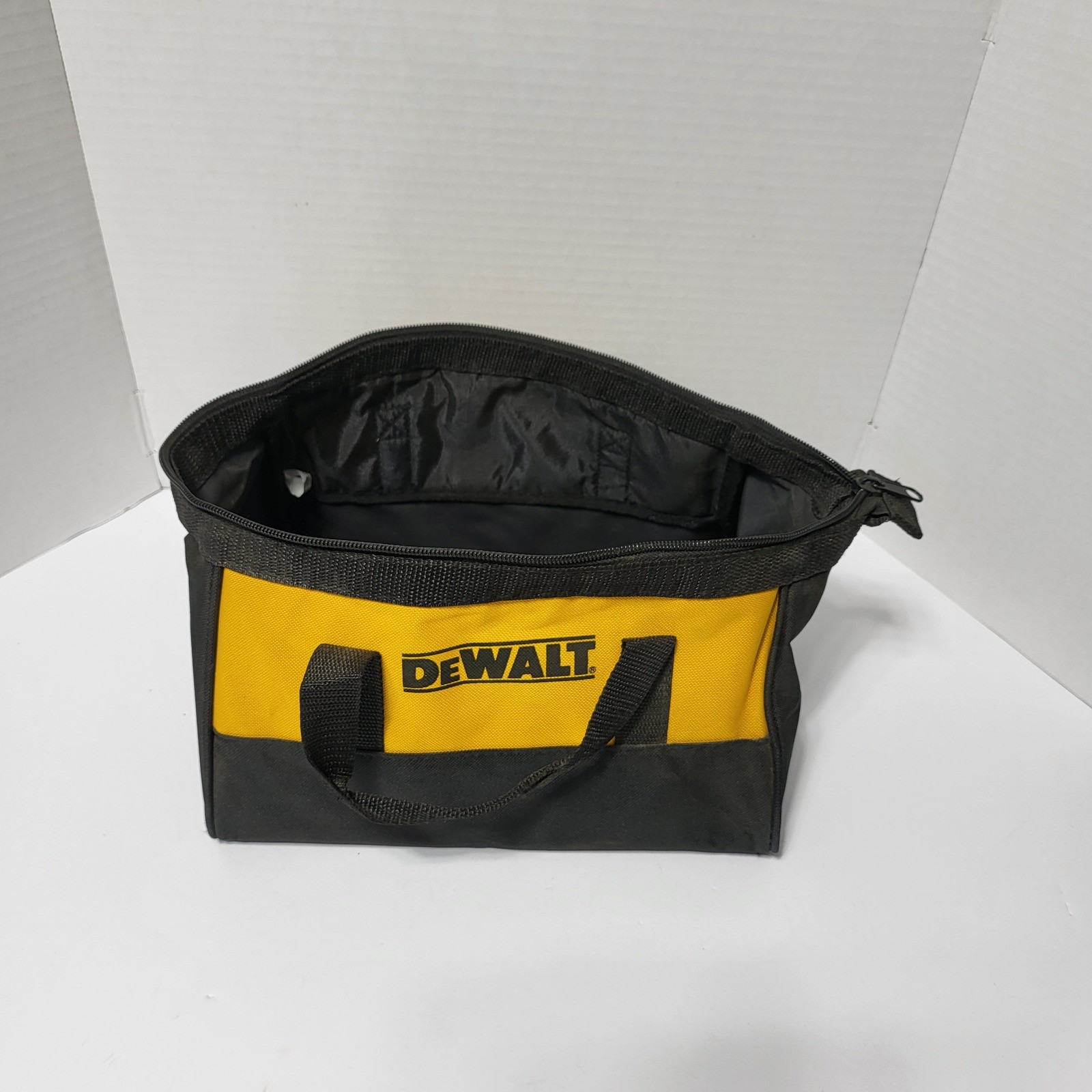 DeWalt 12 Inch Small Canvas Tool Bag Yellow Black Zippered Storage Tote