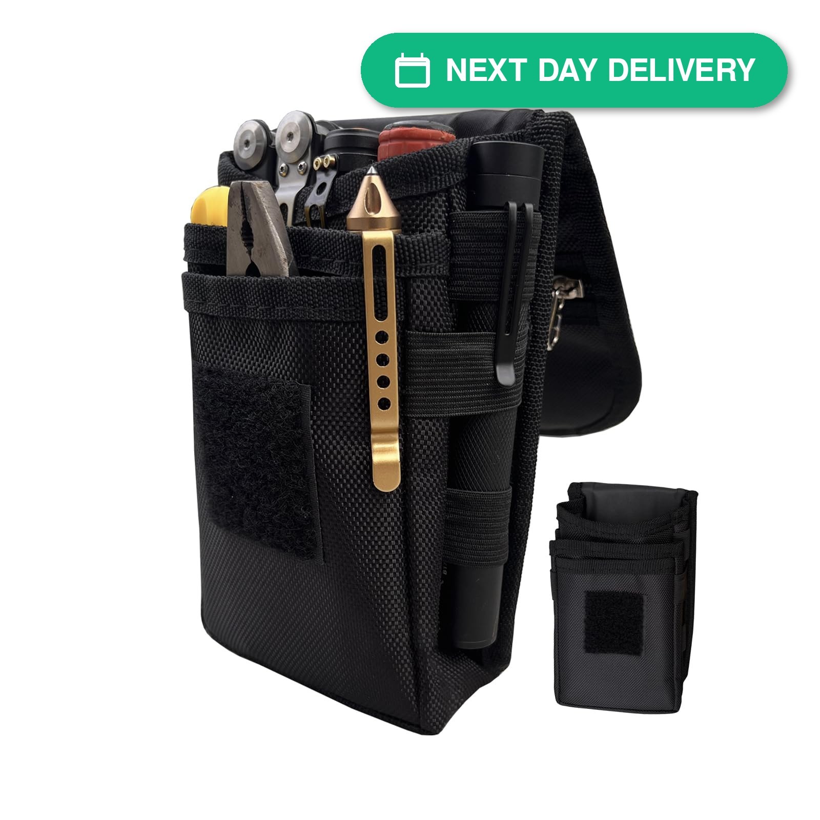 Maezar Multitool Pouch EDC Holster Utility Bag Black Nylon Zipper D-Ring Belt