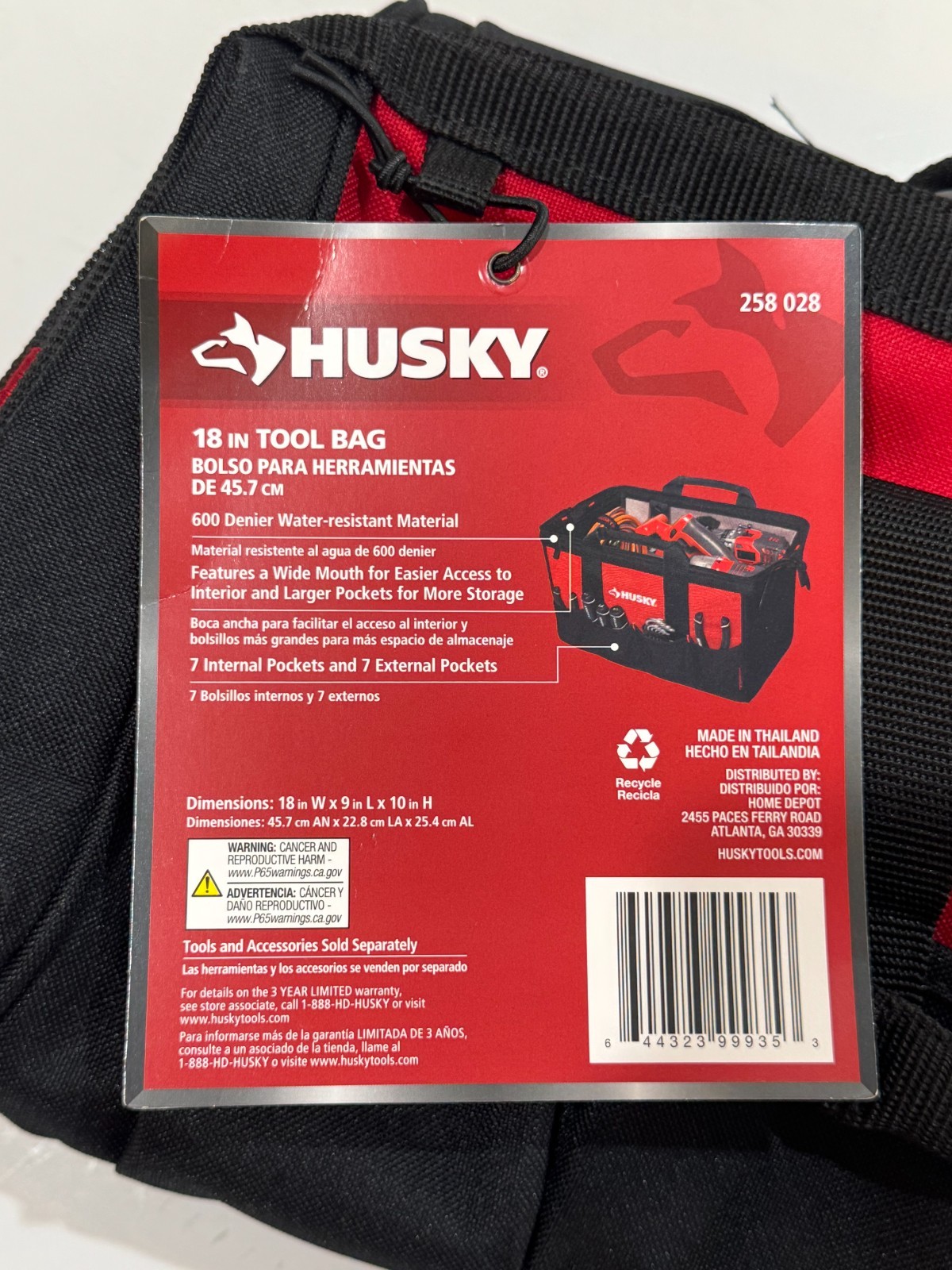 NEW Husky 18” Wide Mouth Zippered Water Resistant Tool Bag / 14 Pockets 258 028