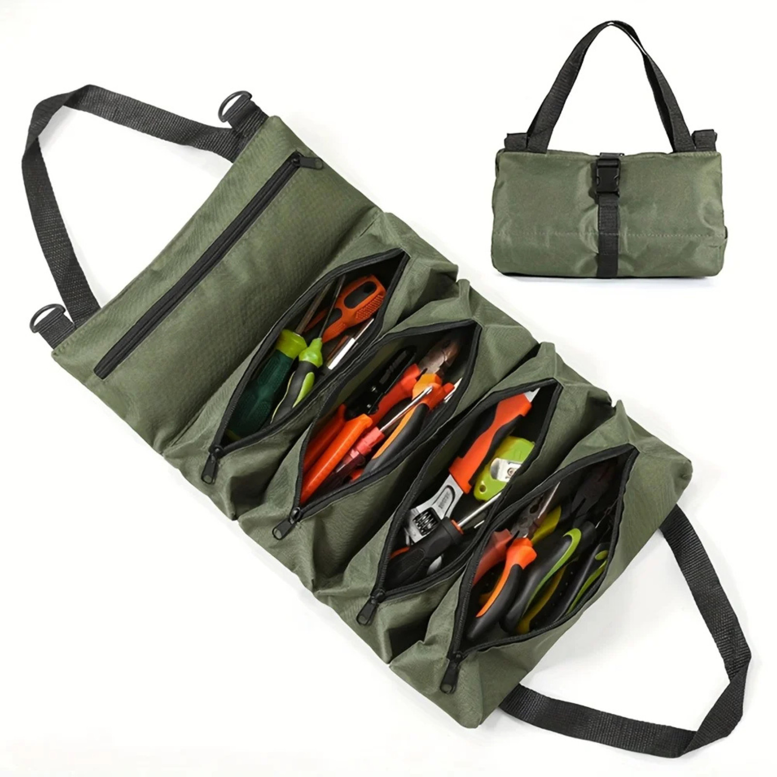Multi-Purpose Tool Roll Up Bag Wrench Pouch Canvas Hanging Organizer
