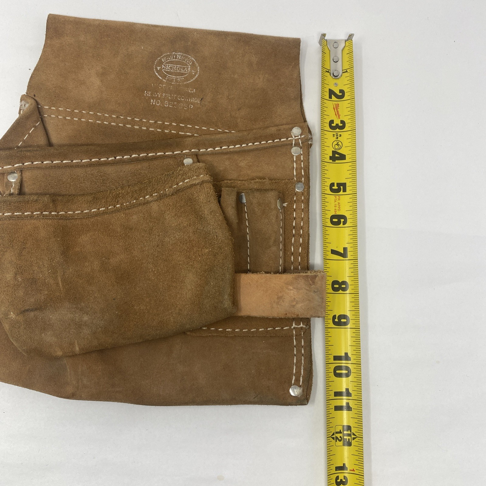 Vintage Nicholas Heavy Split Cowhide Leather Tool Belt Holder Pouch Made In USA