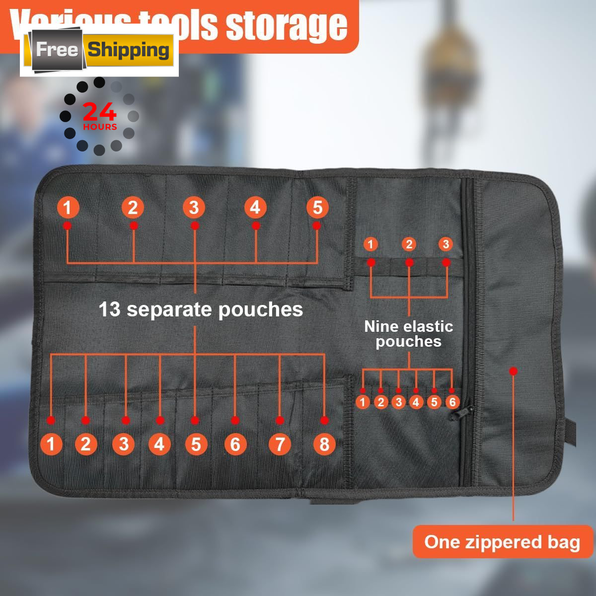 Tuxihapp 23 Pocket Car Tool Bag Roll Up 22.91 x 14.29 x inches, Black