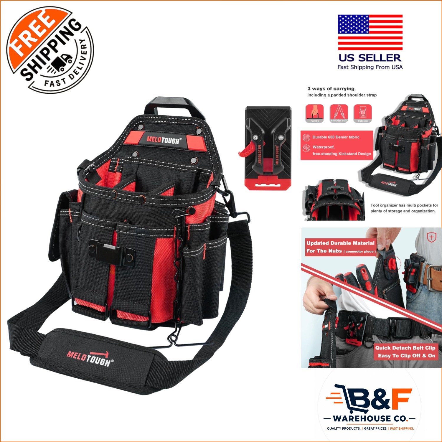 Professional Tool Pouch with Removable Shoulder Strap – 16 Pocket Organizer