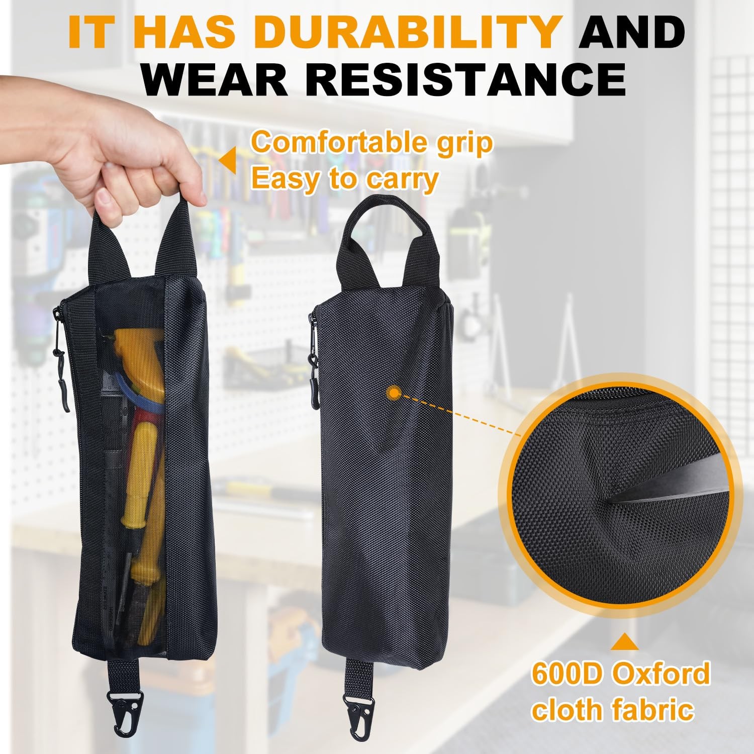 3 Pack Tool Pouches With Zipper, Small Tools Bags With Carabiner,12 inches lo…