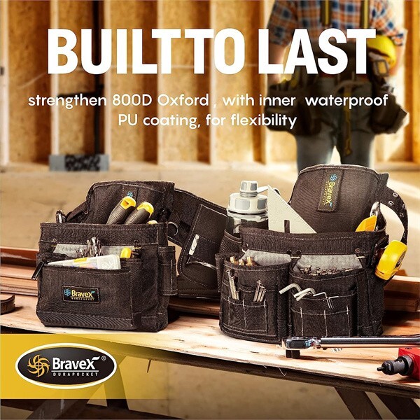 Bravex Tool Belt Tool Vest 20 Bags 1200D Ballistic Nylon For Framers Carpenter