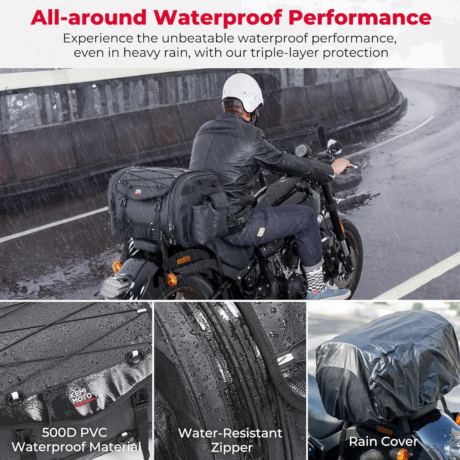 Motorcycle Travel Luggage Bags, 60L Expandable Large Capacity Motorcycle Tail Ba