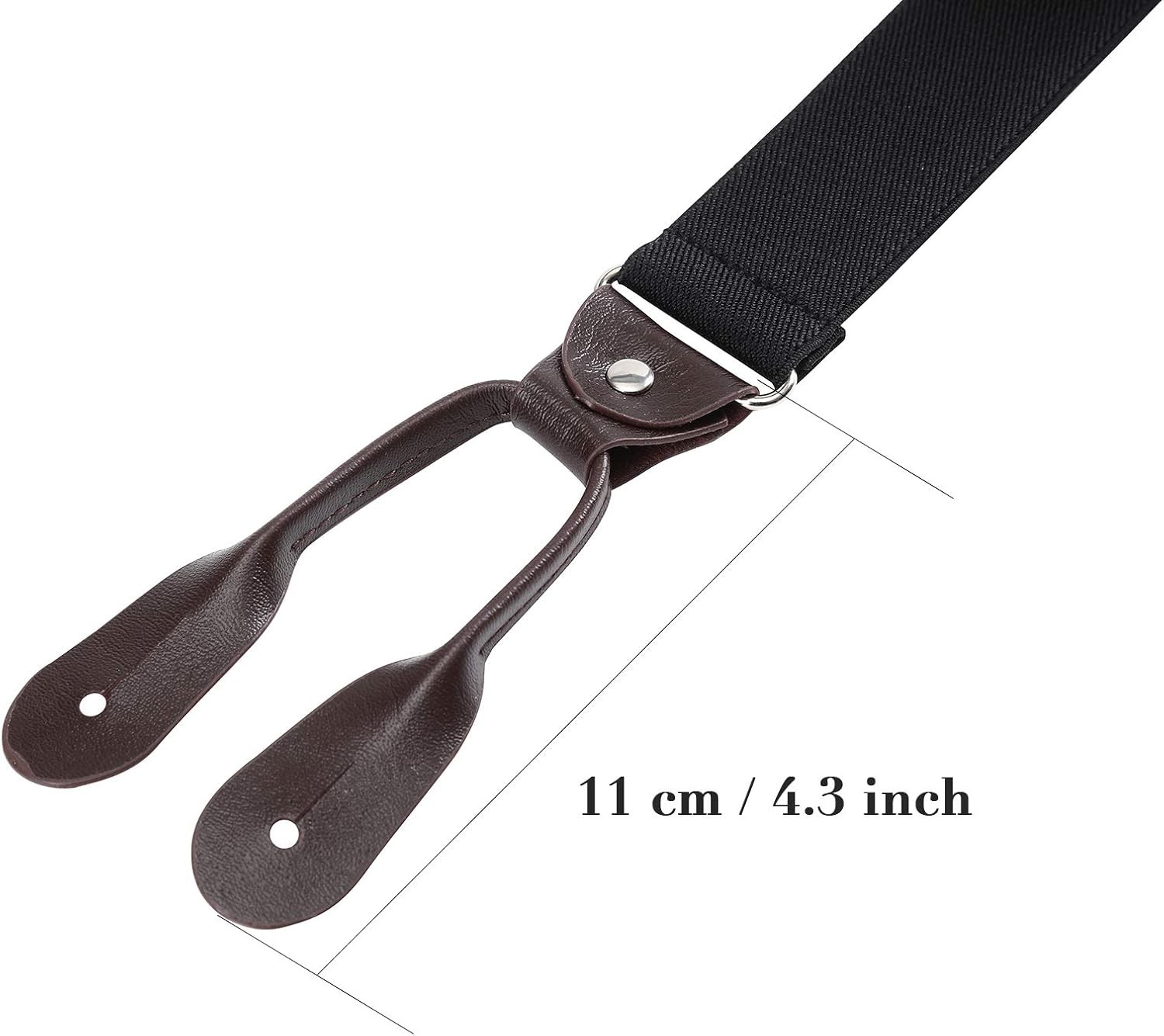 AWAYTR Mens Brown Button End Suspenders – Adjustable Elastic Y Shape Black
