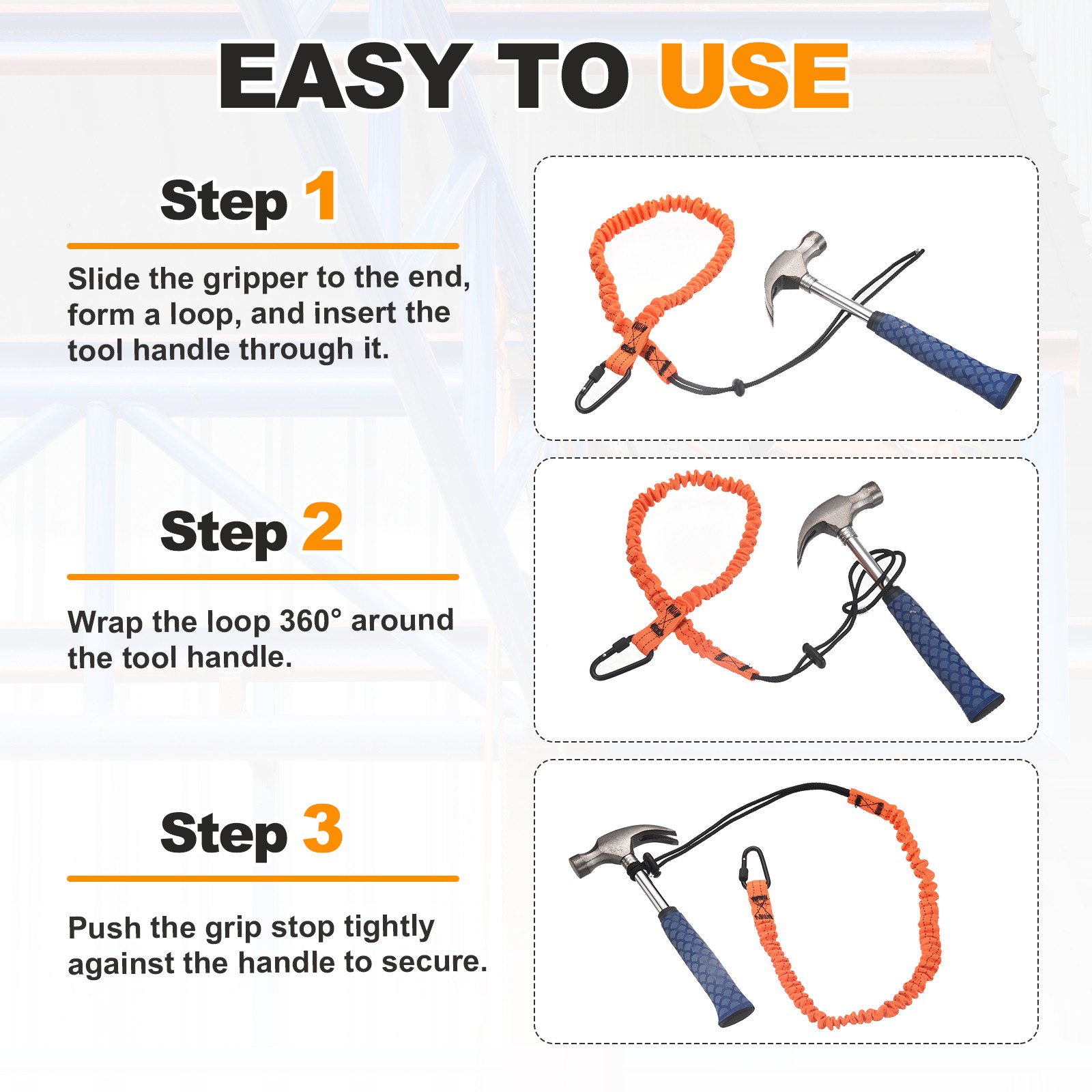 Tool Lanyard with Hook Fastening Tape Loop End (10kg/22lb), (Orange)