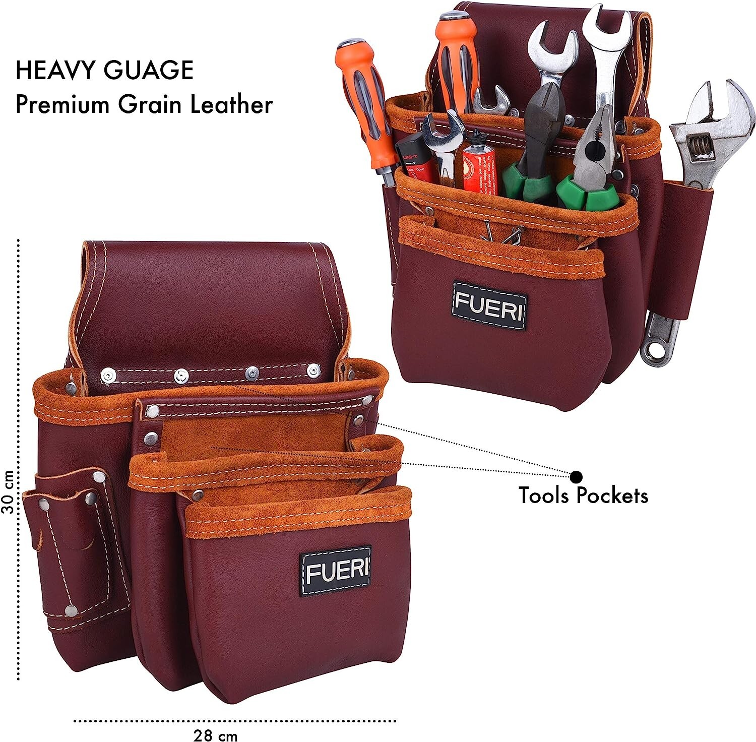 Electrician Tool Pouch Framers Leather Tool belt for Carpenter 17 pockets bag