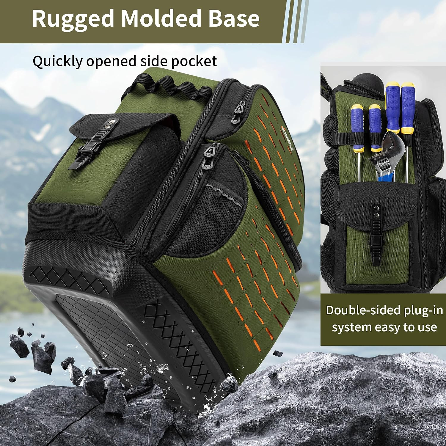 Tool Bag Backpack for Men,Heavy Duty Tool Backpack Bag with Waterproof Molded Ba