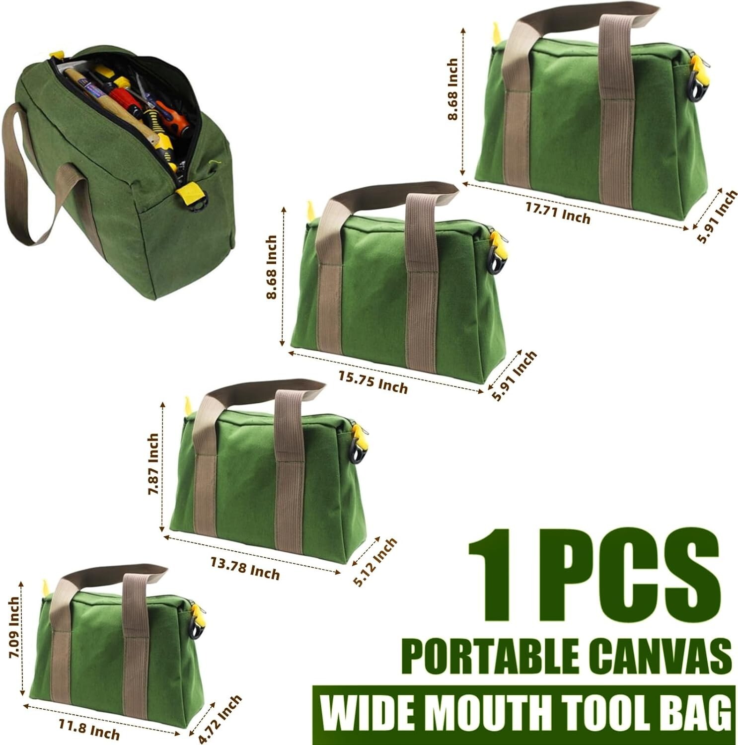 12 Inch Wide Mouth Tool Bag, Heavy Duty Canvas Tool 11.81″L x 4.72″W x 7.09″H