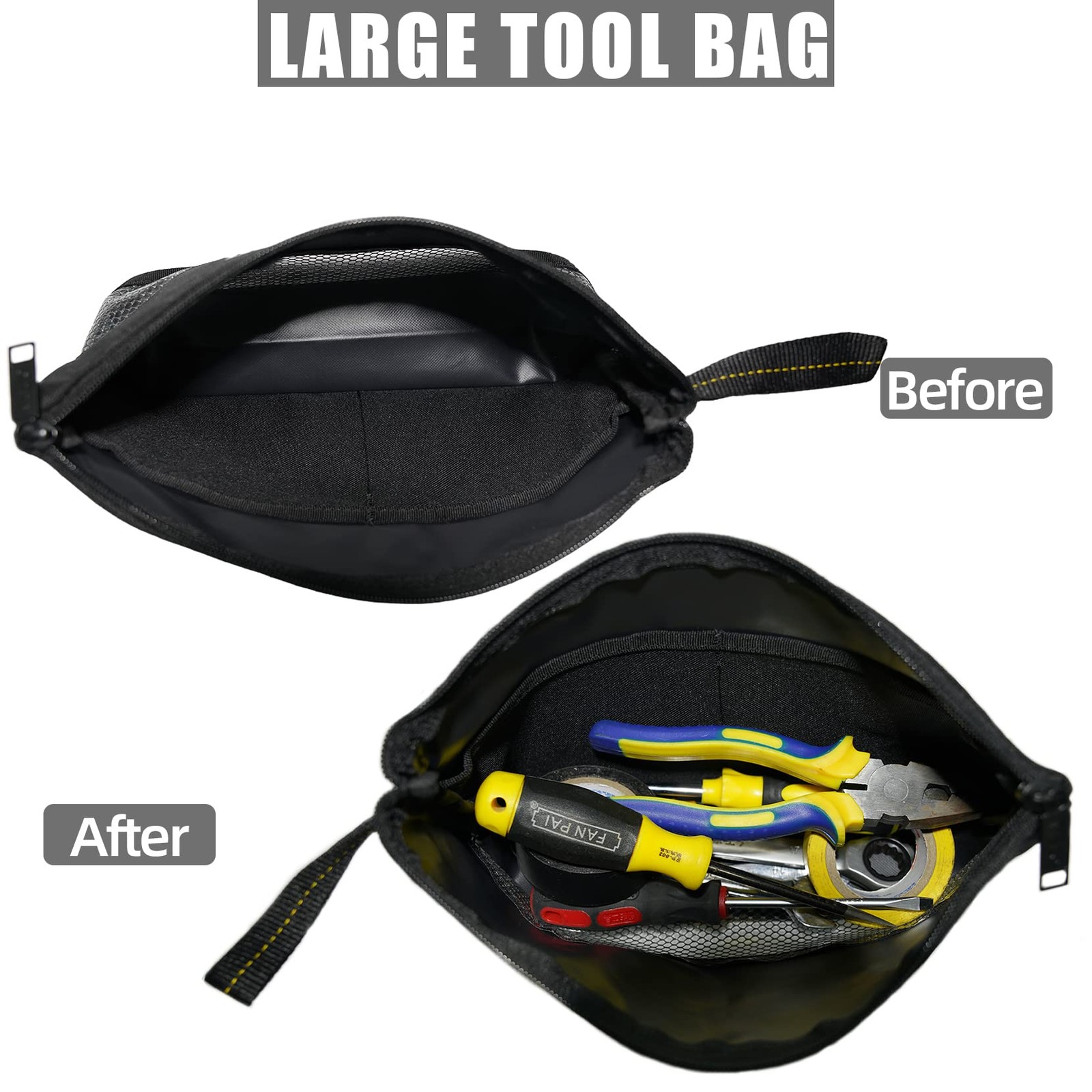 2 PCS Black Small Zipper Tool Pouch Bag Durable Storage Organizer Tote