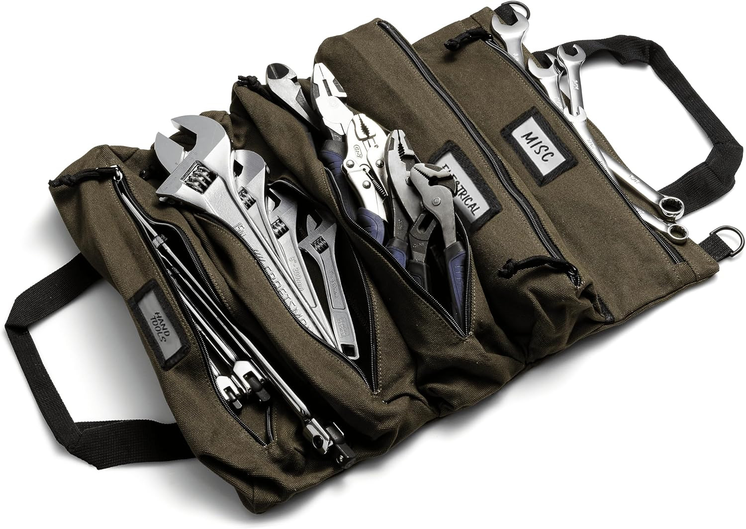 Voyager 5-Pocket Tool Roll Bag – Durable Canvas, Easy Carry, Army Green