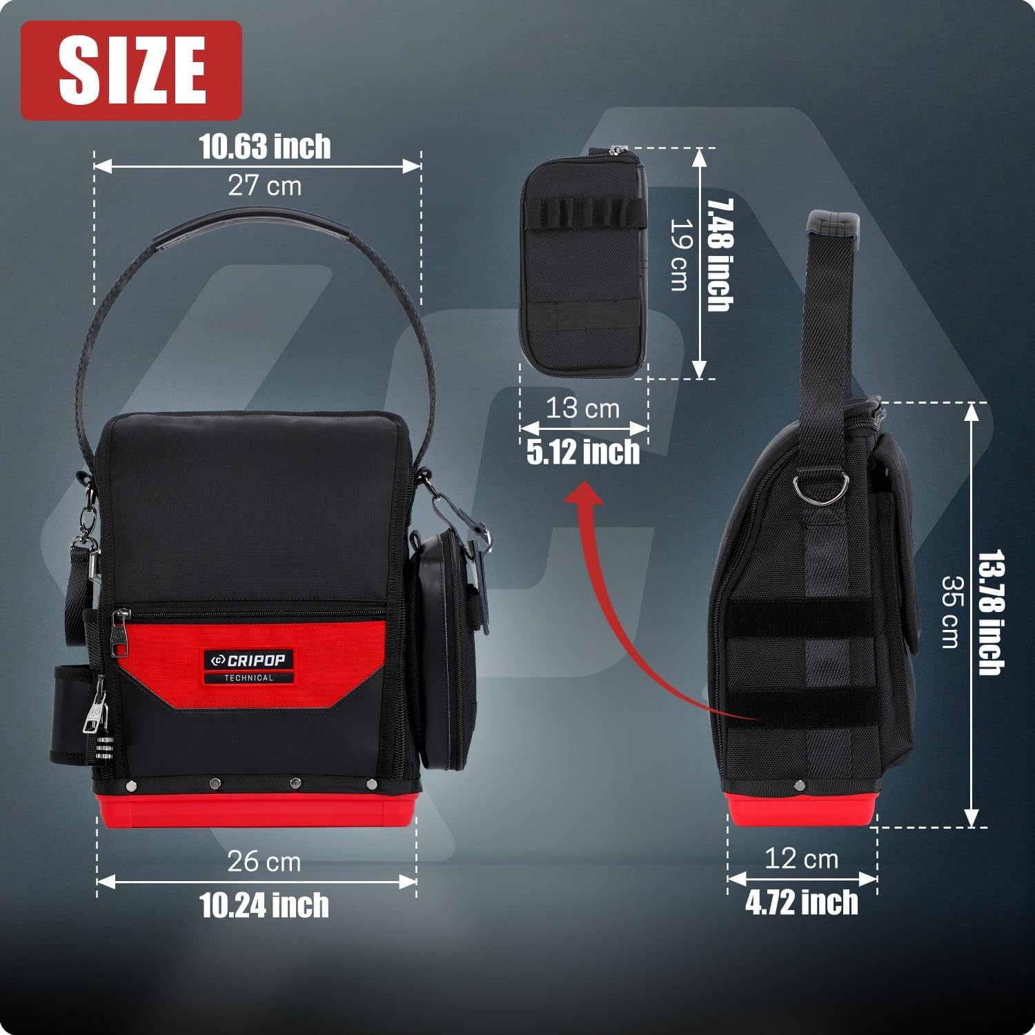 Waterproof TECH 16 Electrician Tool Bag with Hard Bottom & Zippered Organizer