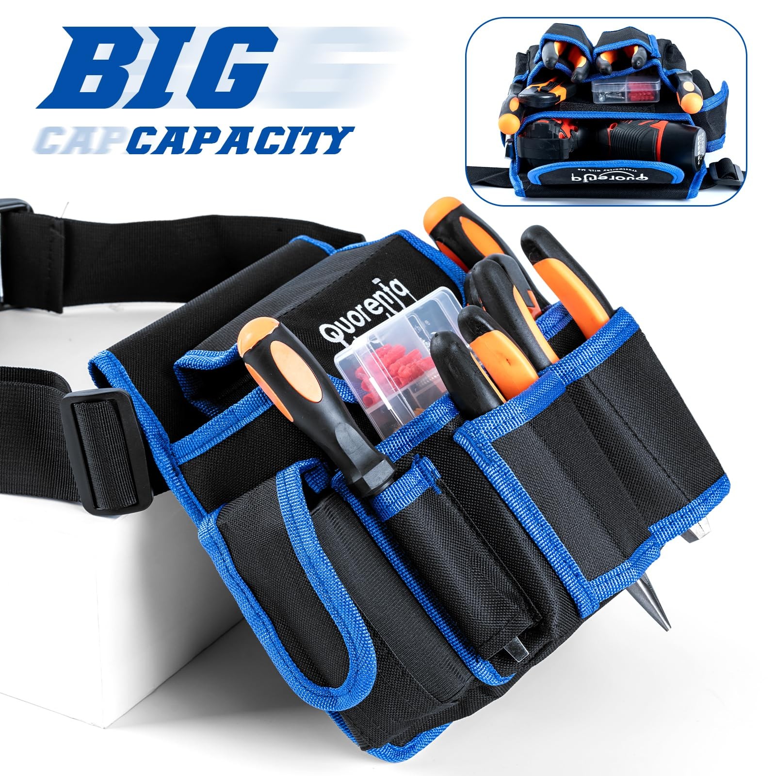 Blue Extra Large Mens Tool Belt Electrician Pouch 8 Pockets Fits 3152 Inch