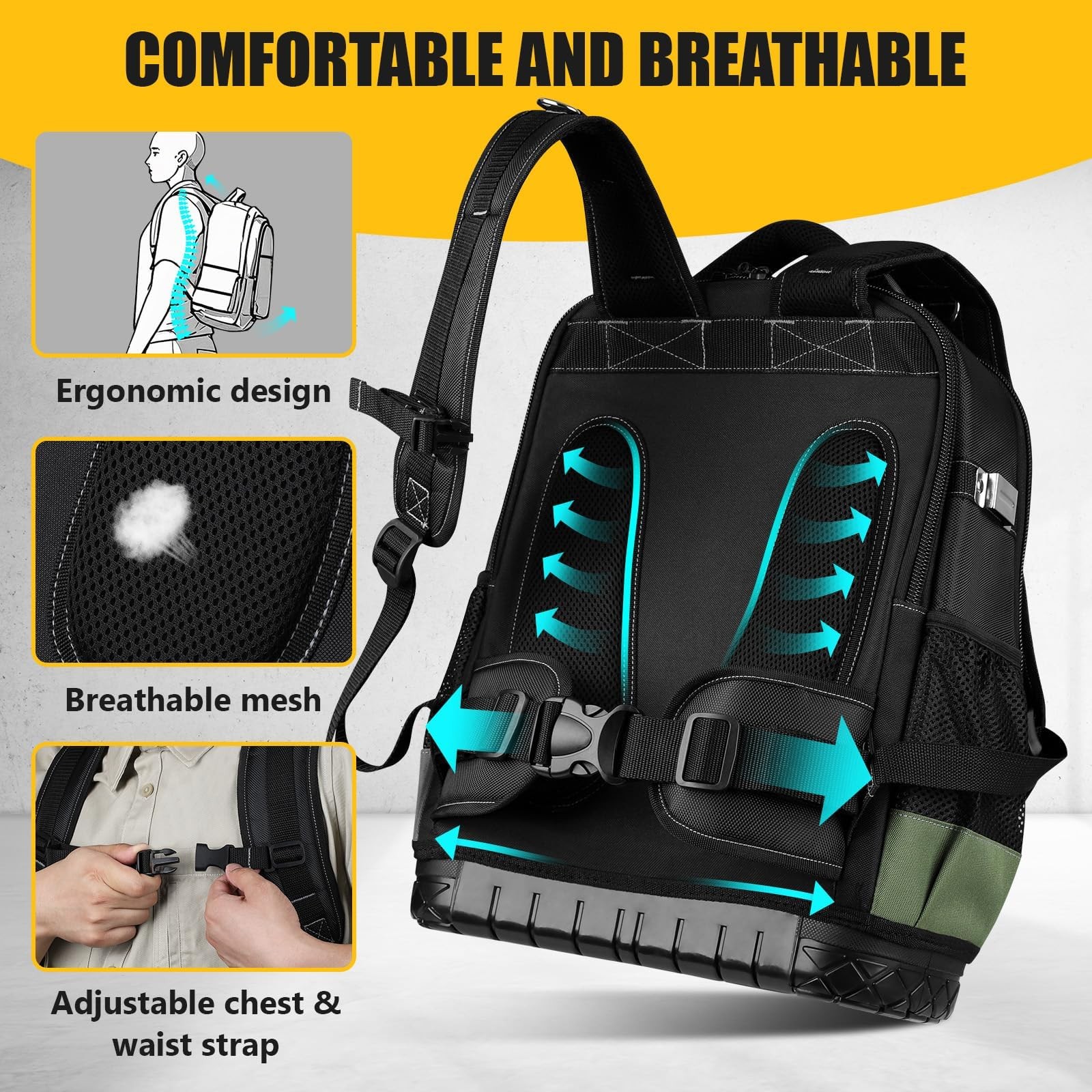 Tool Backpack, UUP Heavy Duty Bag, Large Empty Large, Black/Green