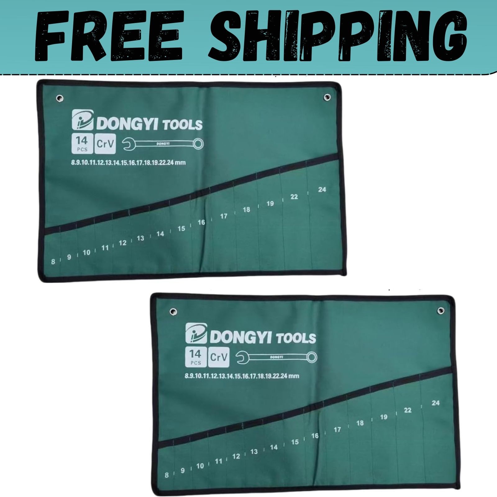 2 Pack Wrench Roll up Pouch Wrench Set Roll Organizer 14 Pocket Slot Canvas Tool
