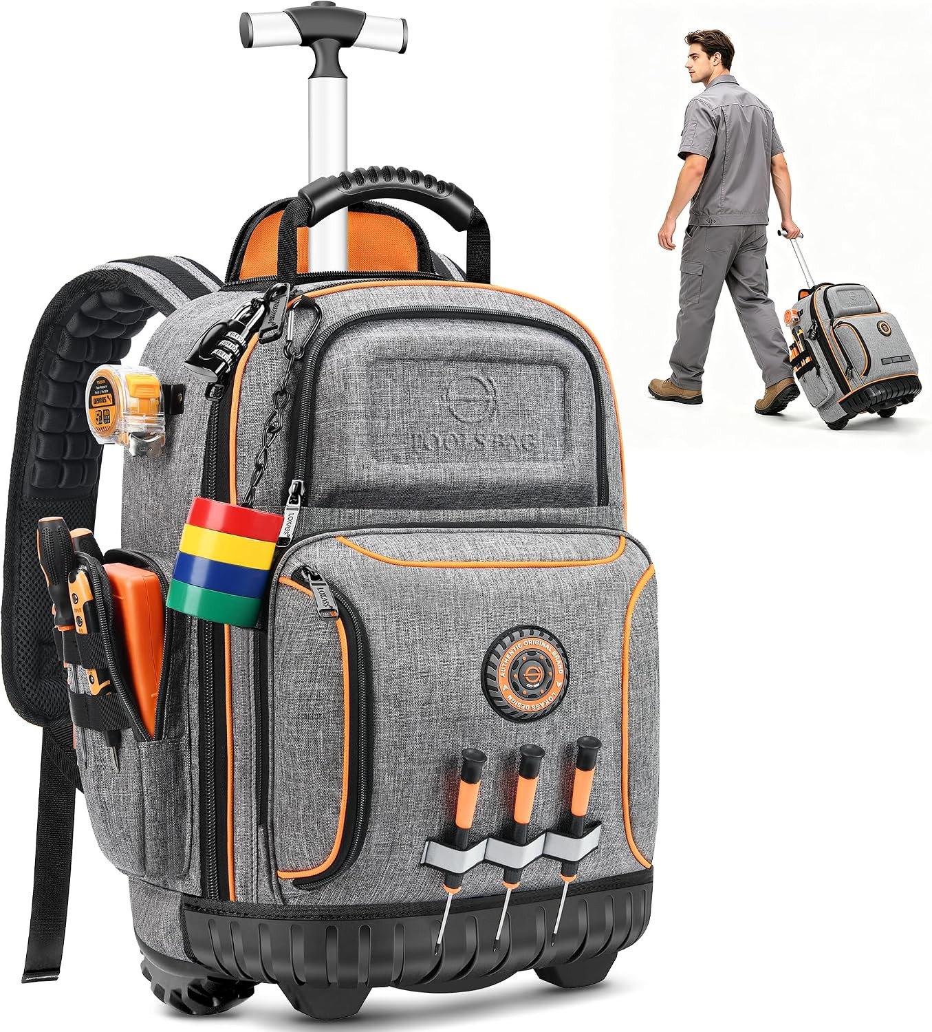 75 Pocket Rolling Tool Backpack Heavy Duty Grey