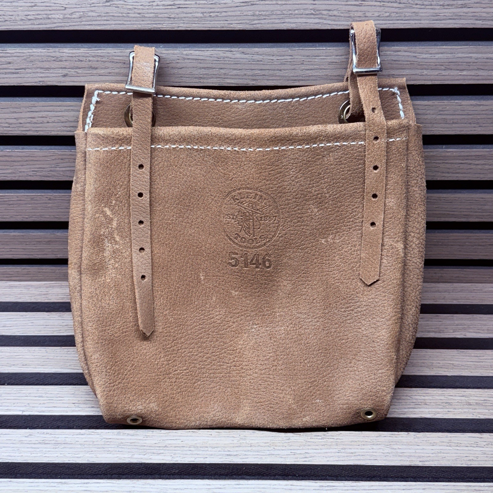 Klein Tools 5146 Tool Bag, Leather Tool Pouch Adjustable Belt Straps Made USA.