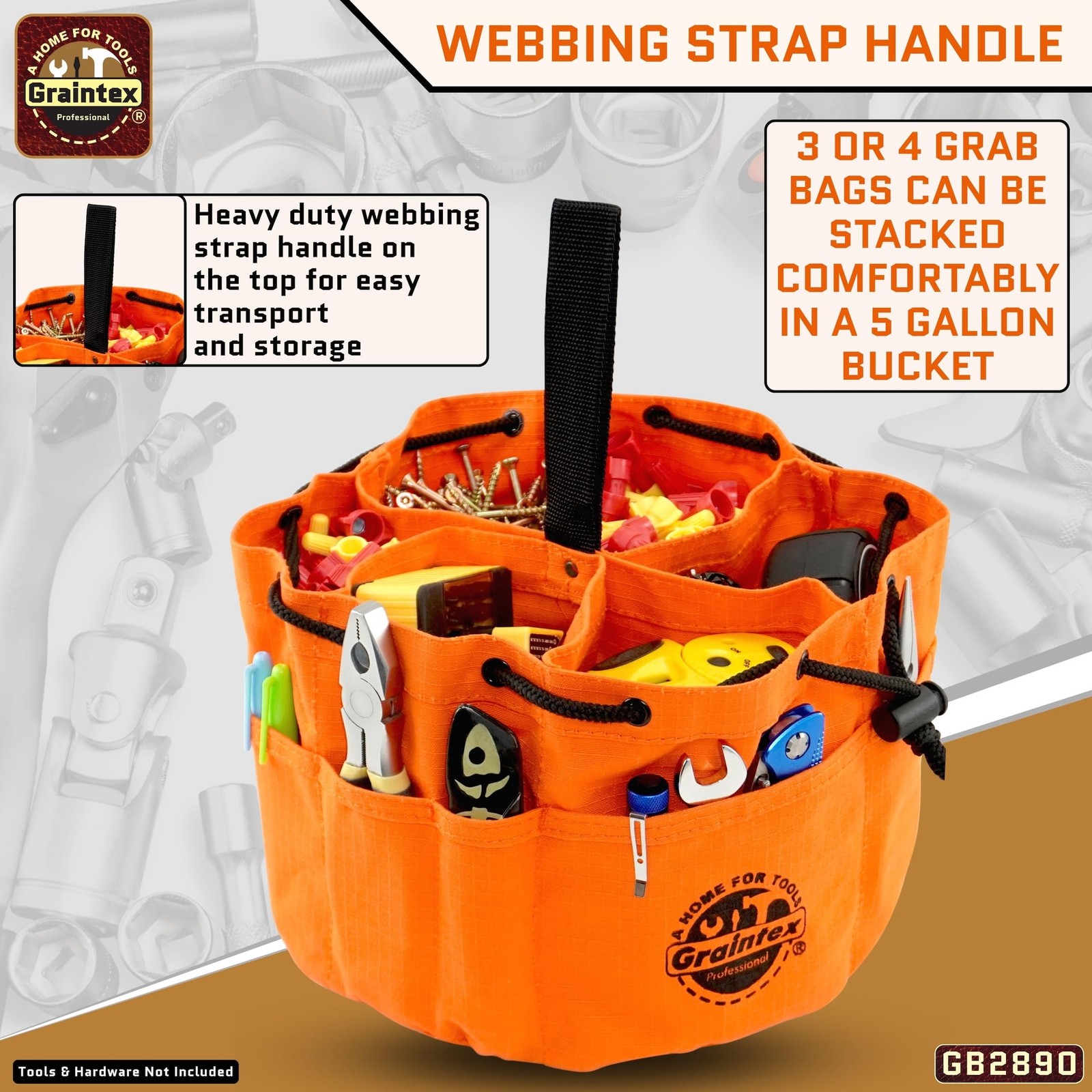 Durable Small Orange Tool Bag with Multiple Pockets and Drawstring Closure