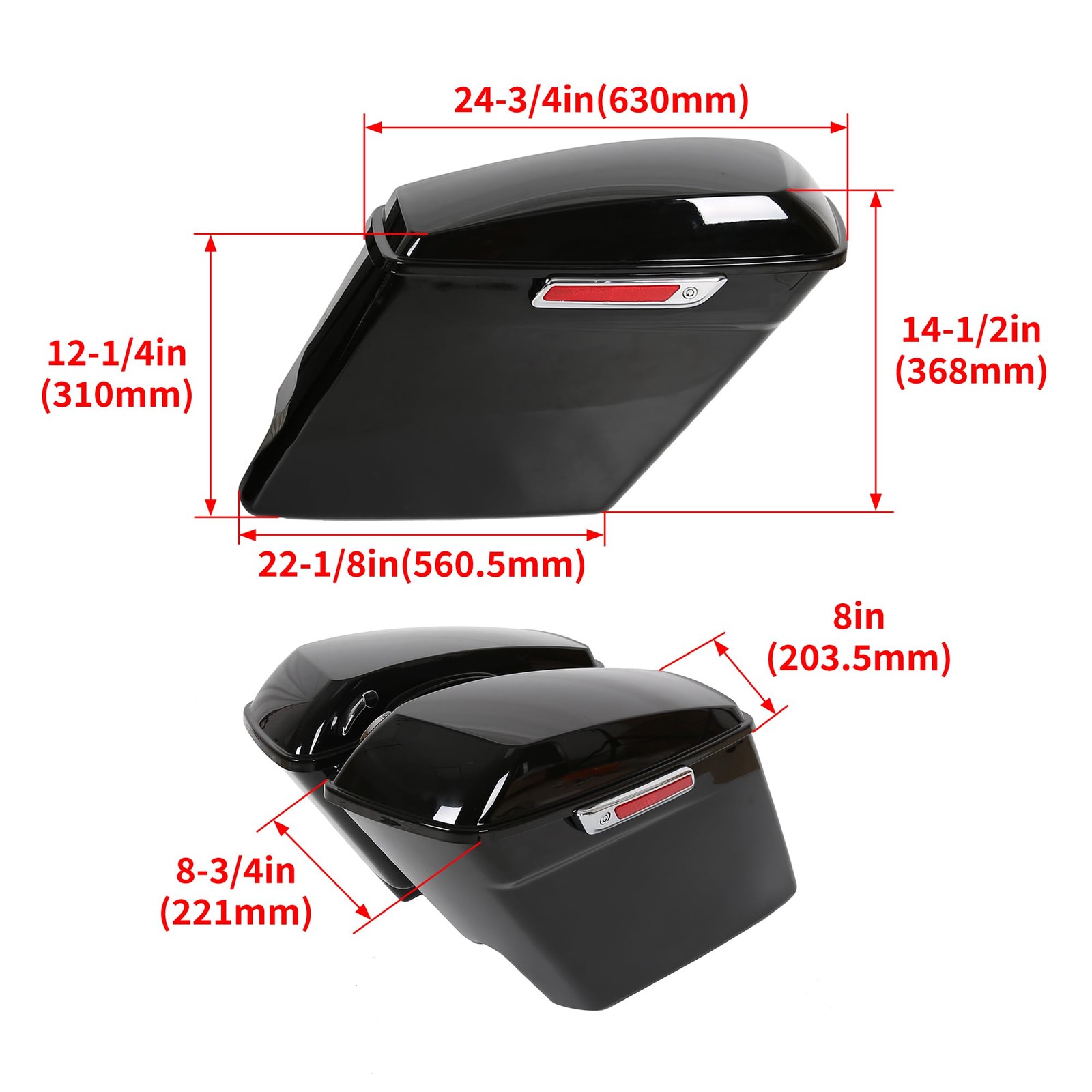 5” Complete Black Painted/Unpainted Extended Stretched Saddlebags Saddle bag