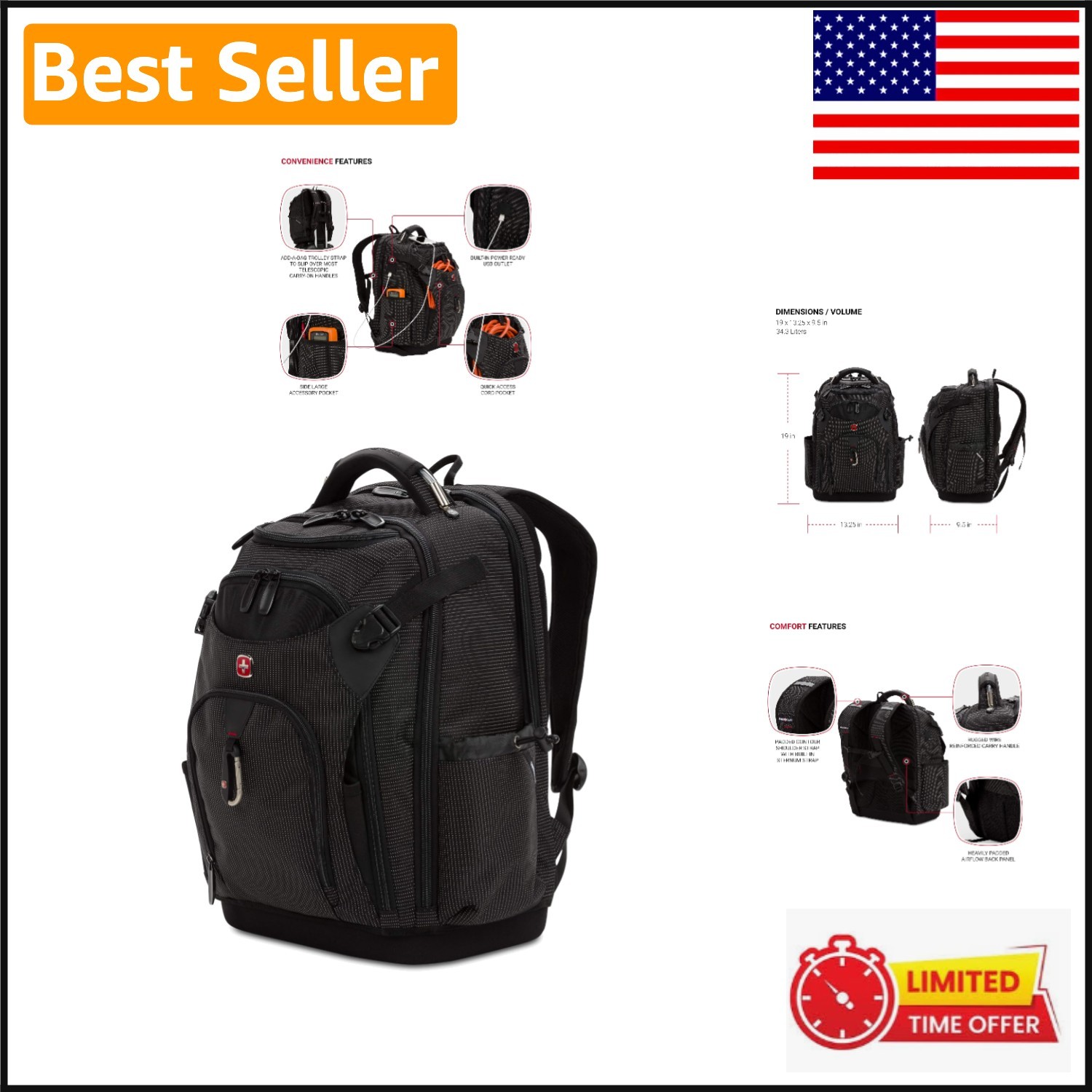Innovative Black Laptop Backpack with Ergonomic Design – Fits 17-Inch Laptops