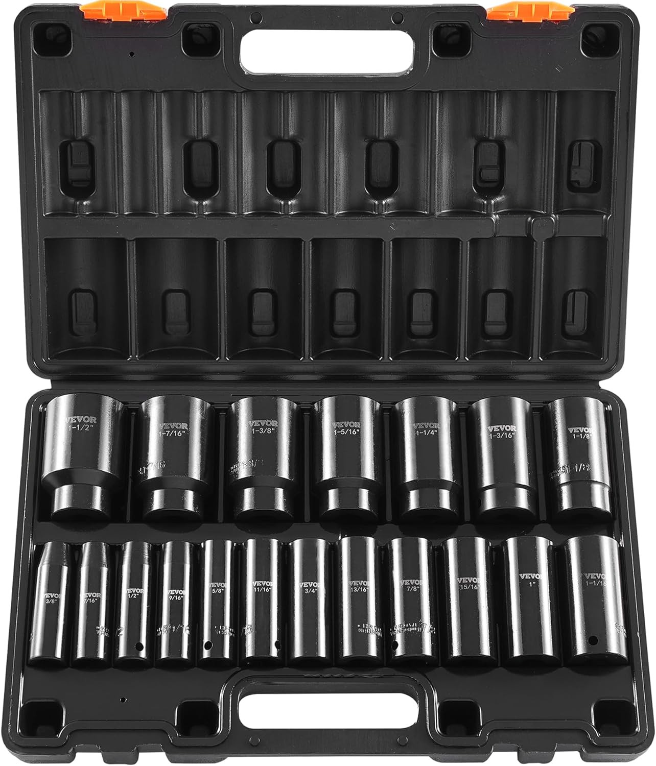 Impact Socket Set 1/2 Inches 19 Piece, Deep Socket, 6-Point Sockets, Rugged Cons
