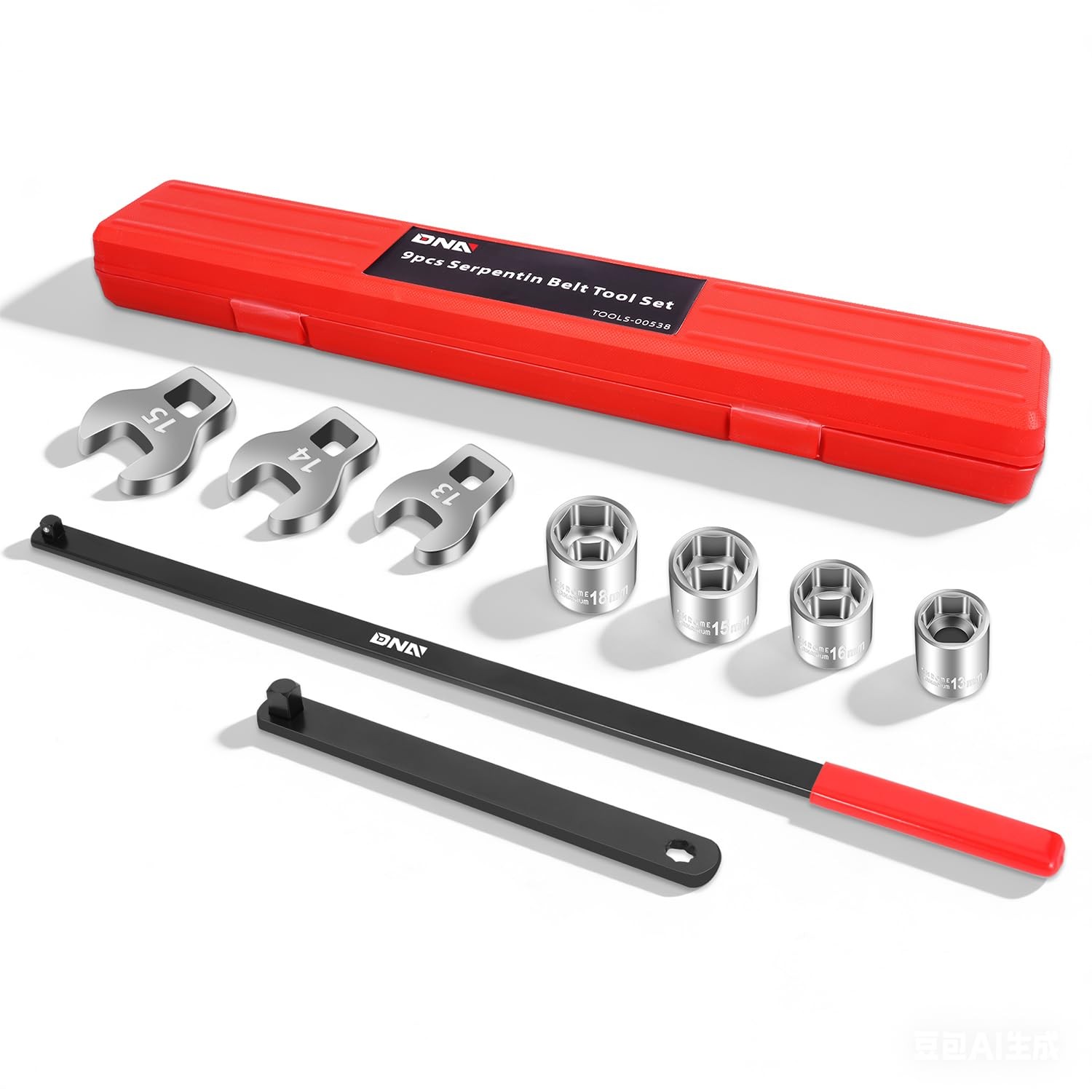 9pc Serpentine Belt Tensioner Tool Set for Spring-Loaded Idler Pulleys w/Case