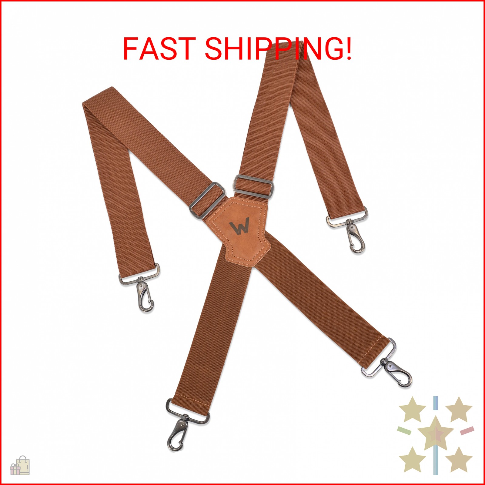 WELKINLAND Brown 2 inch wide suspenders, Heavy duty work suspenders for men, Swi