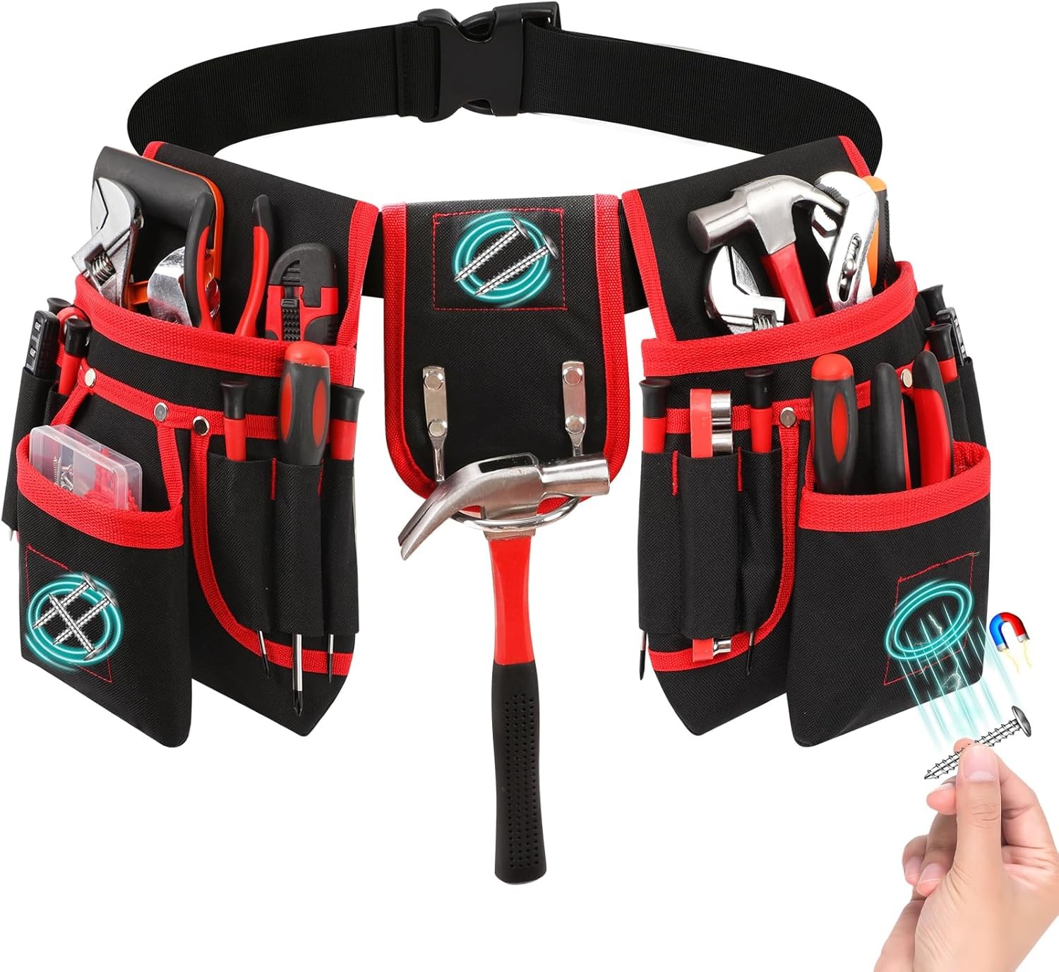 Tool Belt, Magnetic Tool Pouch with 26 Pocket Tool Belts for Men, Heavy Duty Adj