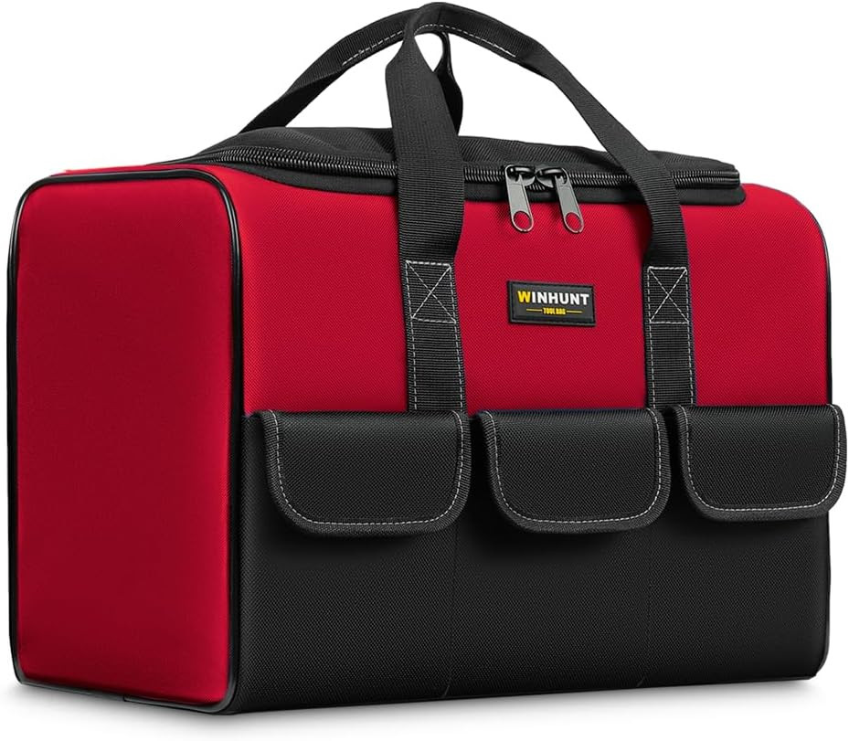 17″ Tool Bag for Men 6-Pocket Waterproof Organizer Red & Black Double Zipper