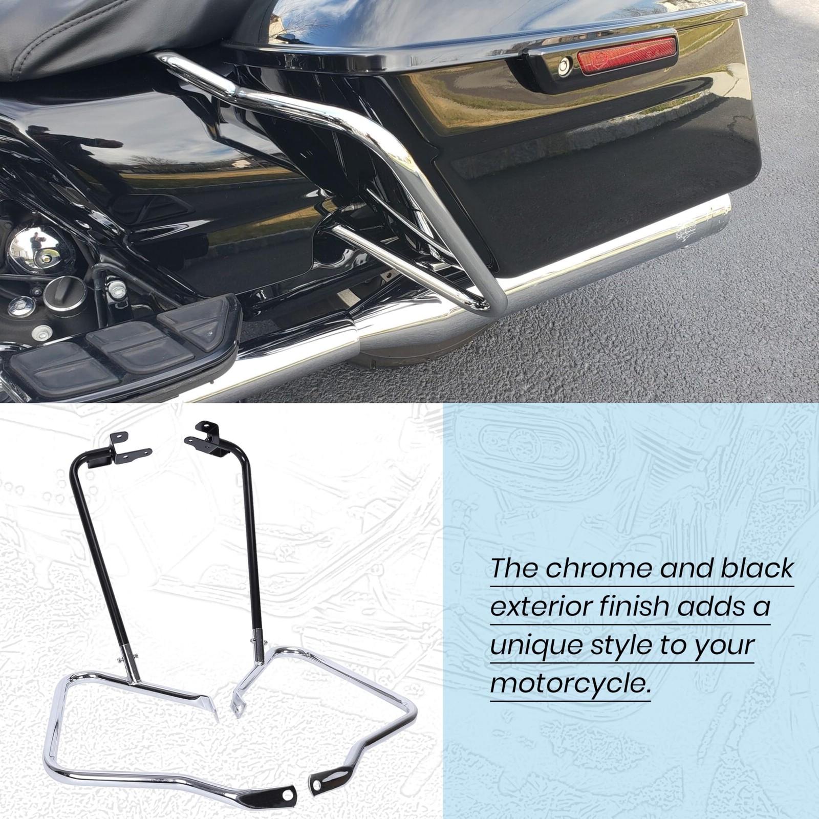Saddlebag Bracket Guard Bars Compatible with 2014-2024 Harley Davidson Tourin…