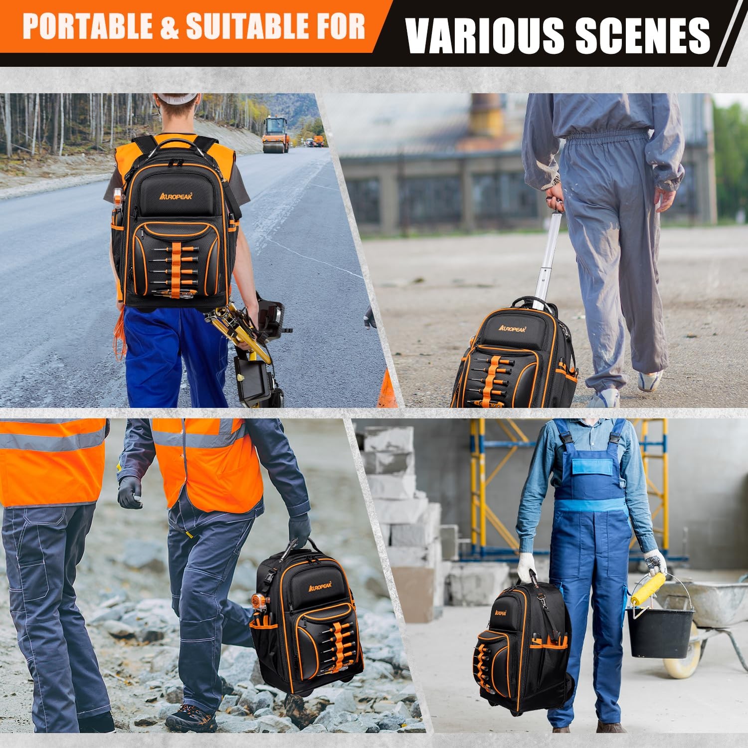 Wheeled Backpack for Heavy Duty Construction Tools