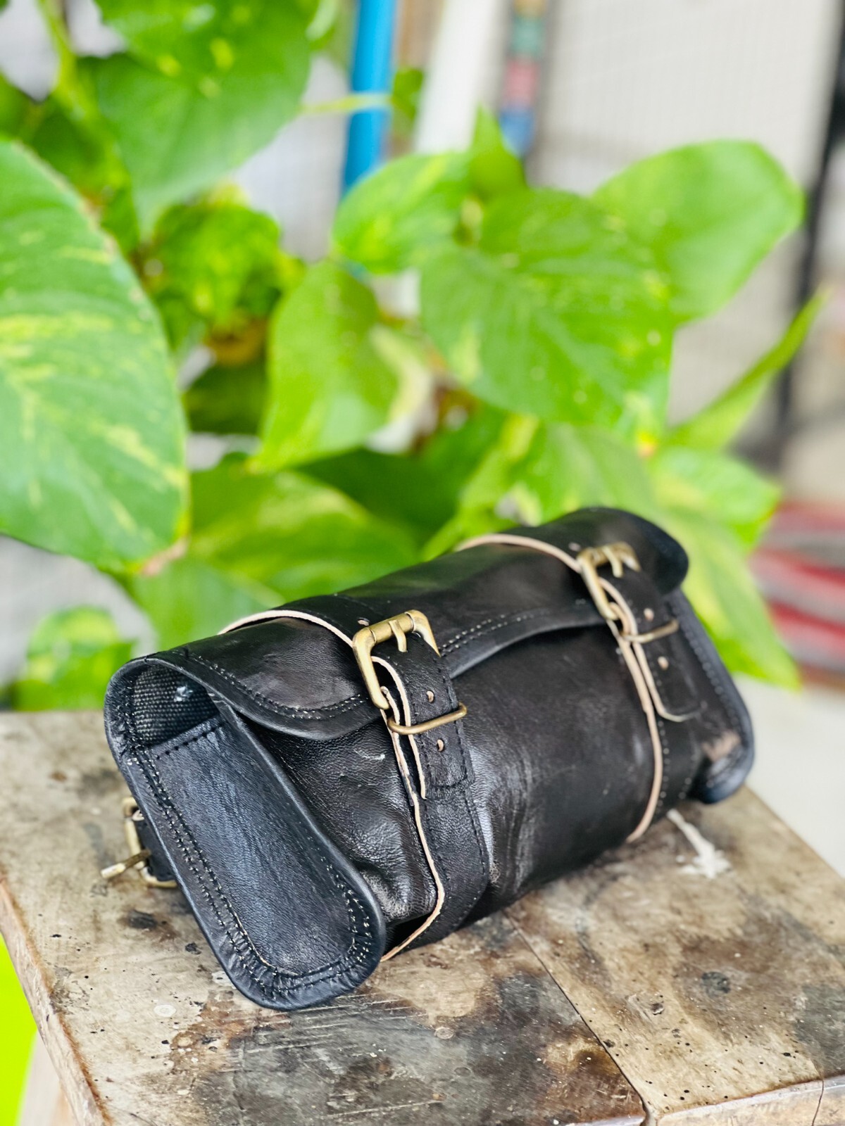magical Goat Leather Tool Genuine Strap Bag Brown New