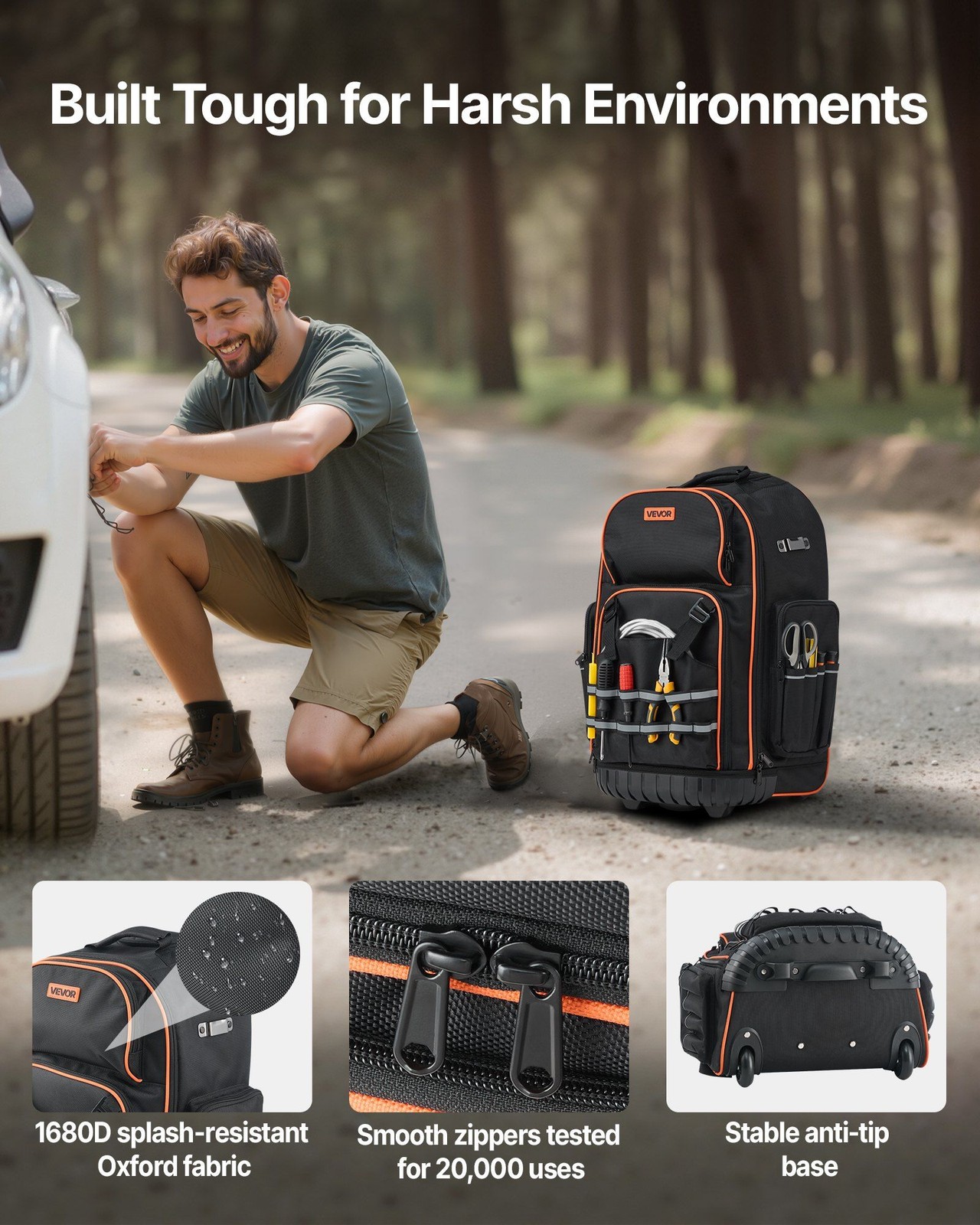 Roller Tool Backpack 72 Pockets – Heavy Duty Wheeled Tool Bag for Technicians