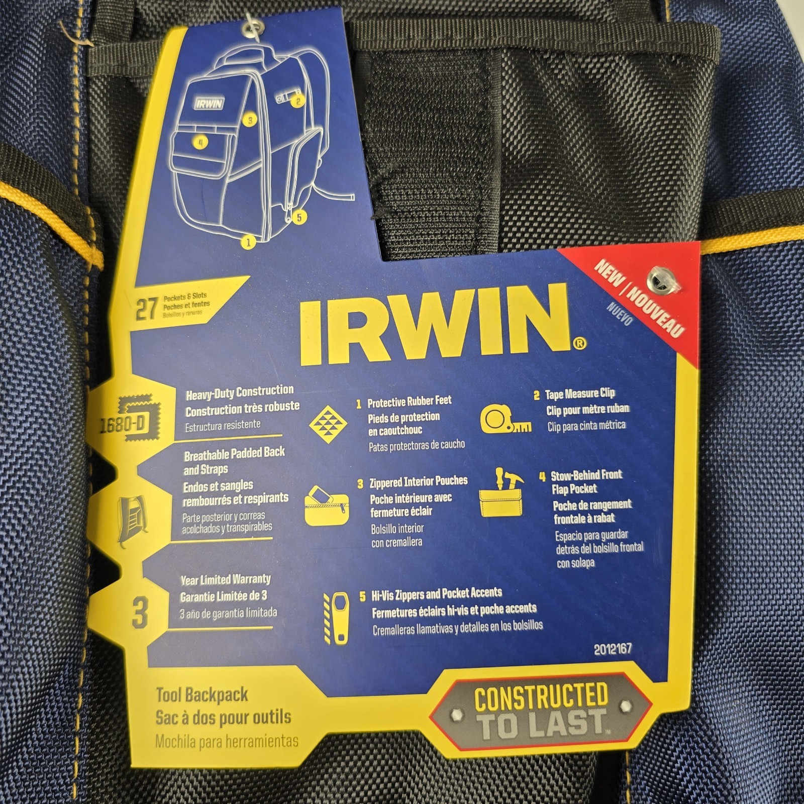 Irwin Heavy Duty Jobsite Tool Backpack Organizer Bag Electrician 27 Pocket New