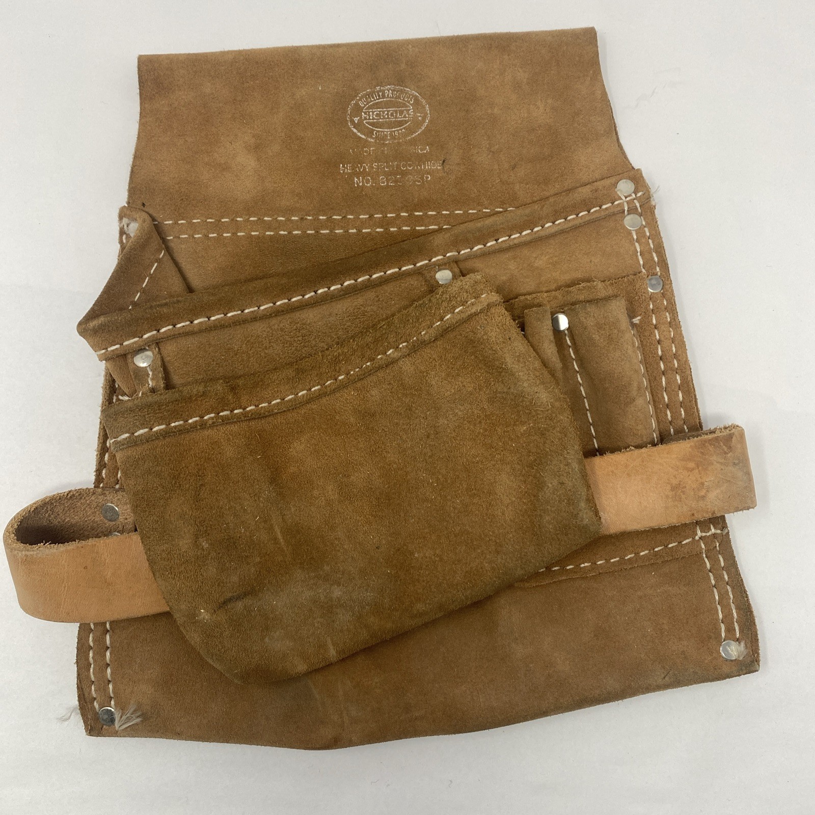 Vintage Nicholas Heavy Split Cowhide Leather Tool Belt Holder Pouch Made In USA