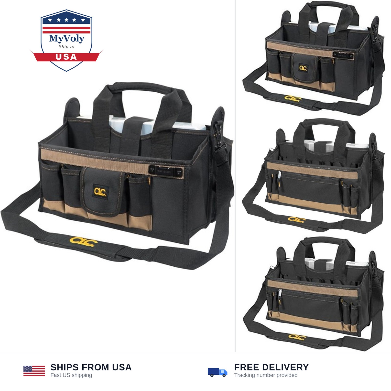 CLC Custom LeatherCraft 1529 16 In. Center Tray Tool Bag, 16 Pocket
