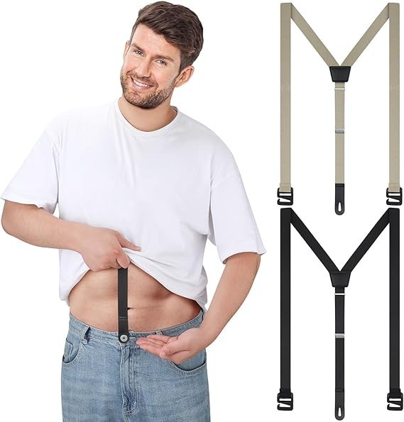 Eurzom 2 Pcs Hidden Suspenders for Men Under Shirt X-Large, Black, Beige