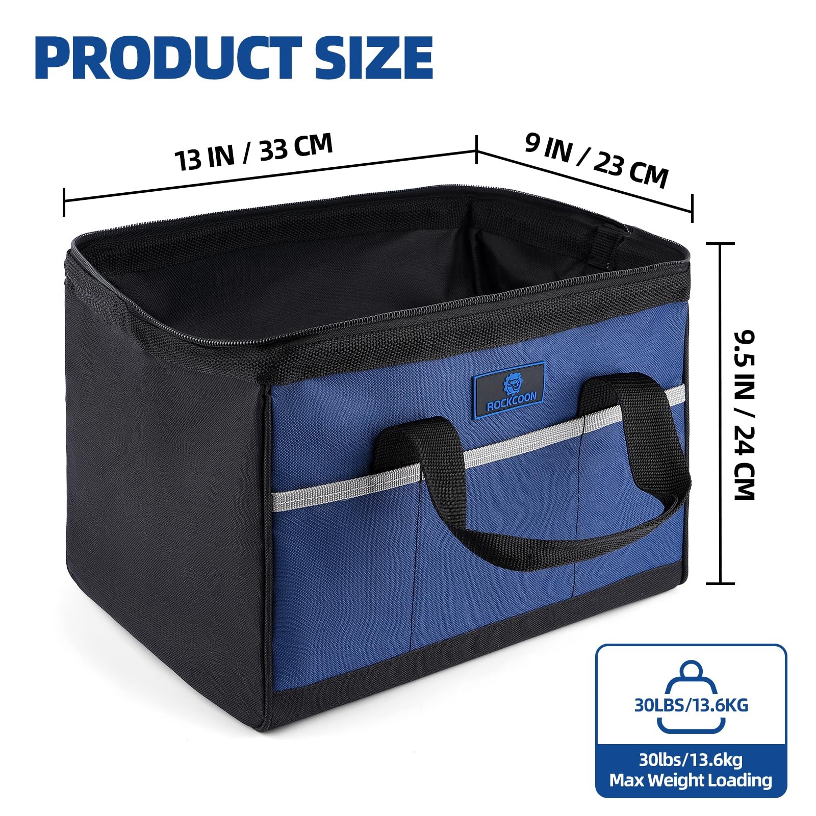 Blue Black 13 Inch Wide Mouth Tool Bag Organizer Heavy Duty Waterproof