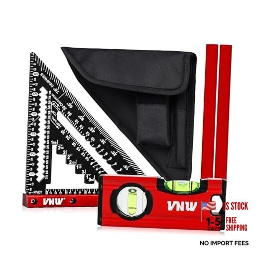 VNW 7inch Rafter Square with Carpenter Pencil, 1/8″ 7-inch Black with Bag