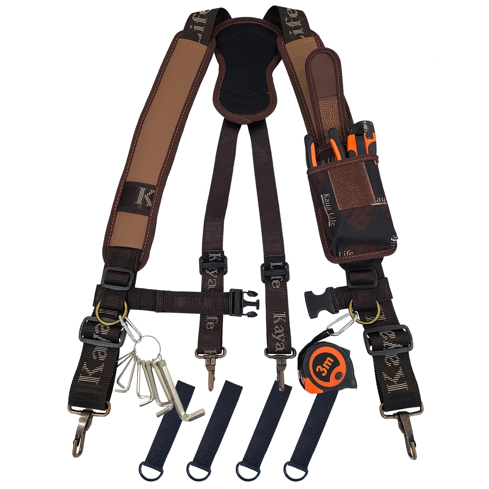 [HW GLOBAL] Tool Belt Suspenders for Men with Phone Pouch and Free, Brown