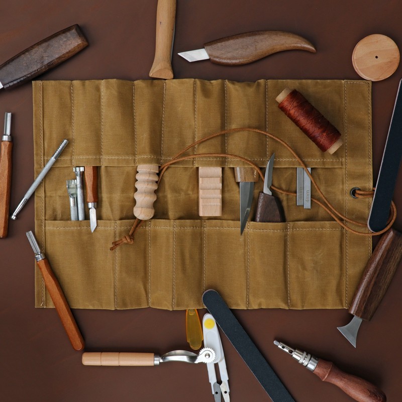 Tourbon Tools Pouch Roll Up Organizer Compact Carving Knife Holder Brown Durable