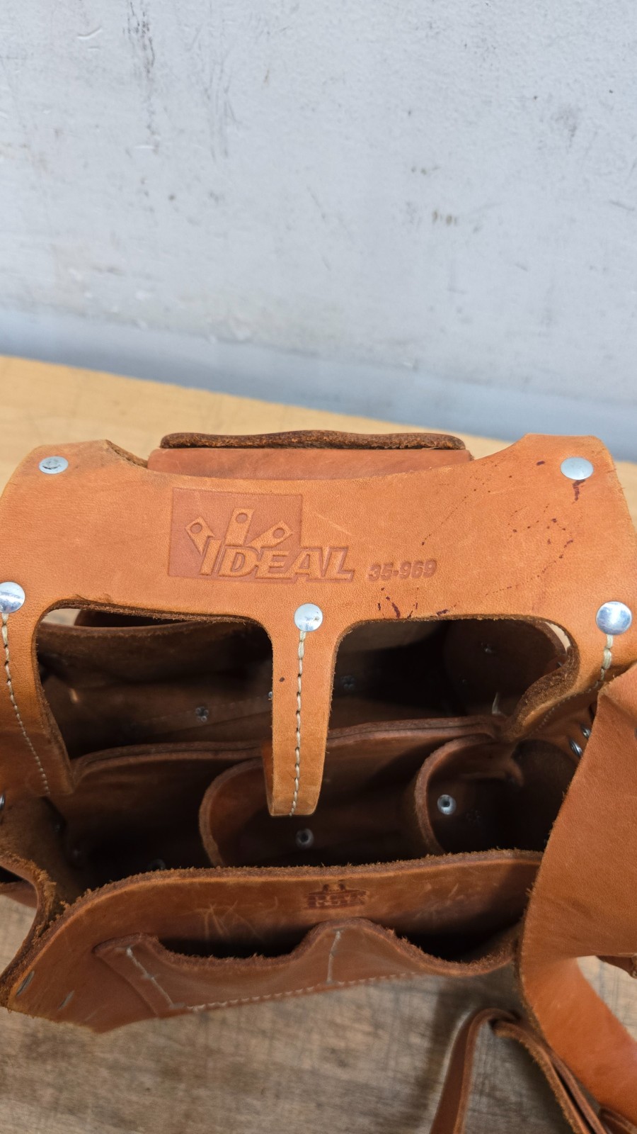 Ideal Tuff Tote 35-969, Brown Leather Tool Bag/Tote, 12-Pocket w/ Strap