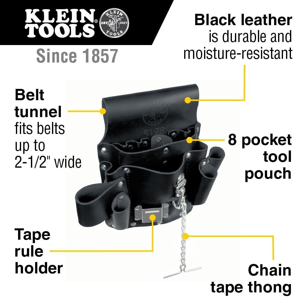 Pocket Tool Pouch, Leather, Tunnel Loop Belt Connection, Black