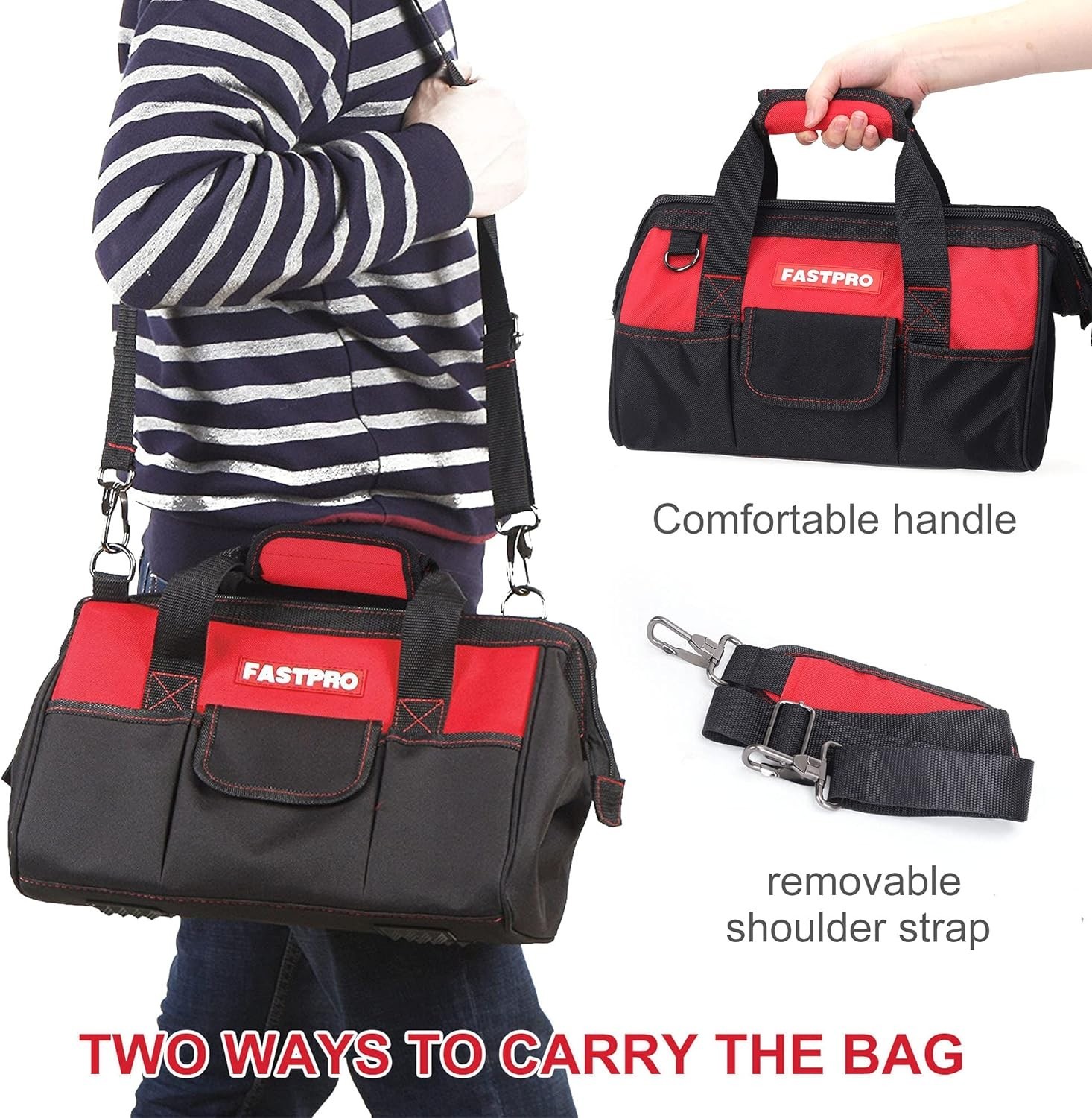 Compact 14-Inch Black & Red Tool Organizer – Zip-Top for Maximum Accessibility